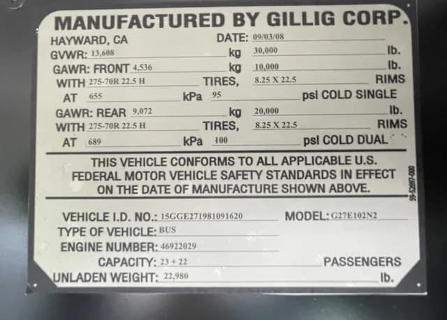 2008 Gillig Low Floor 28 FT Transit - Thumbnail 14 2008 Gillig Low Floor 28 FT Transit - Thumbnail 14