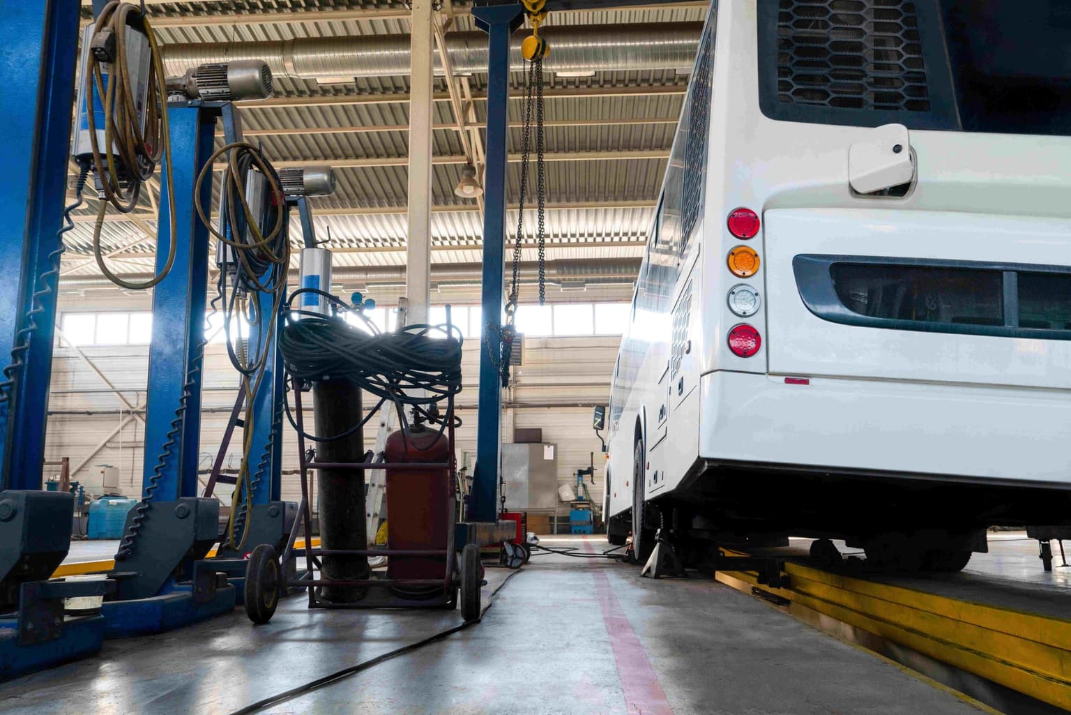 fleet bus maintenance in mechanic shop